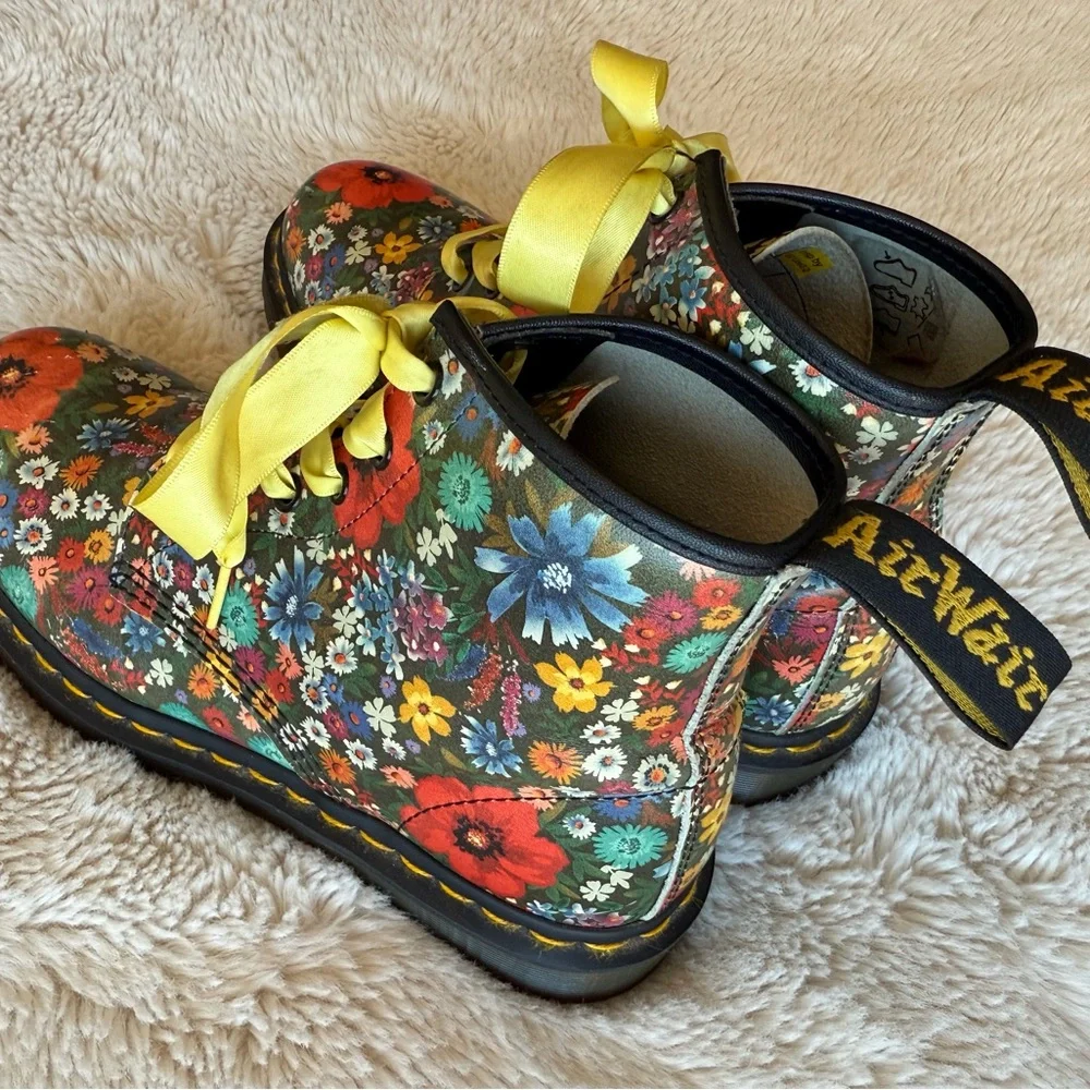 Dr. Martens Floral Boots with Yellow Laces - Picture 2 of 8